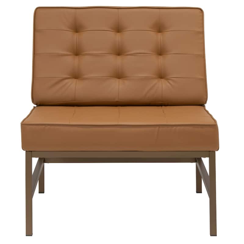 Studio Designs Home Ashlar Metal and Tufted Blended Leather Armless Accent Chair - Caramel/Bronze
