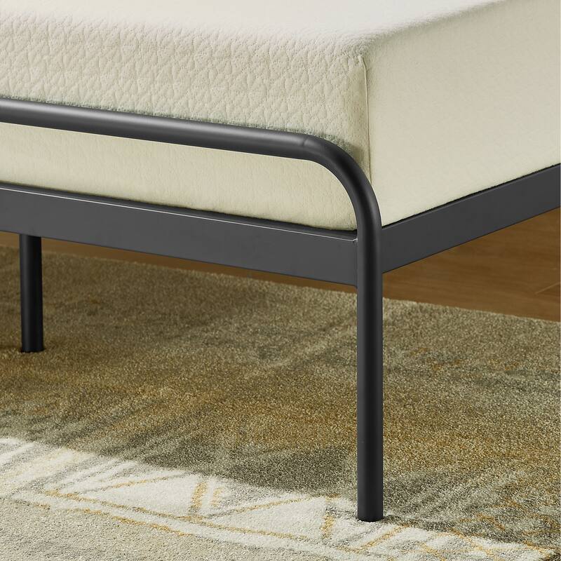 Maggie Navy Metal Platform Bed with Upholstered Cushioned Headboard By Crown Comfort