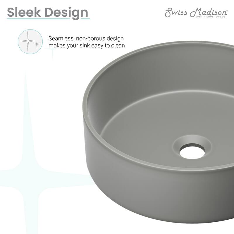 Lisse 14.5” Round Concrete Vessel Bathroom Sink in Dark Grey