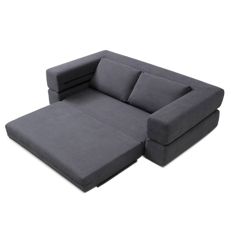 Multi-Functional Folding Sofa Bed Gray Convertible Floor Sofa Couch Lounge Sofa Sleeper Sofa Couch with Pillows