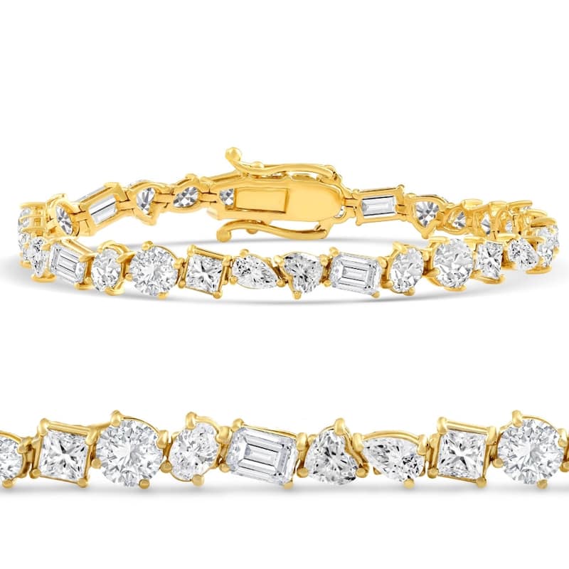 F/VS 15Ct Mixed Fancy Cut Diamond Tennis Bracelet Gold Lab Grown 7"
