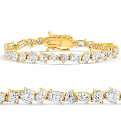 F/VS 15Ct Mixed Fancy Cut Diamond Tennis Bracelet Gold Lab Grown 7"