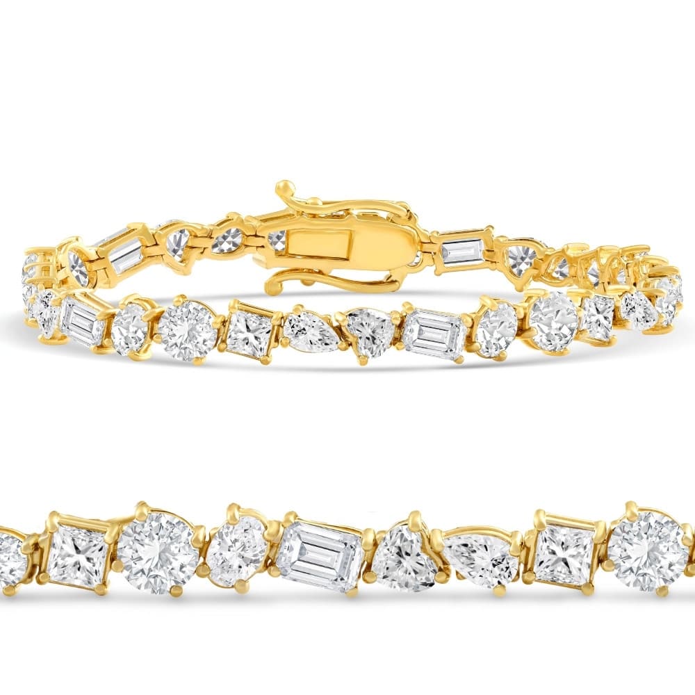 Bliss Diamond F/VS 15Ct Mixed Fancy Cut Diamond Tennis Bracelet Gold Lab Grown 7"