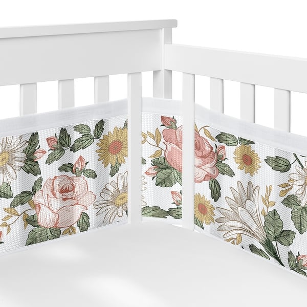 slide 2 of 6, Vintage Floral Boho Girl Sweet Jojo Designs + BreathableBaby Breathable Mesh Crib Liner Bohemian Farmhouse Sage - Multicolor