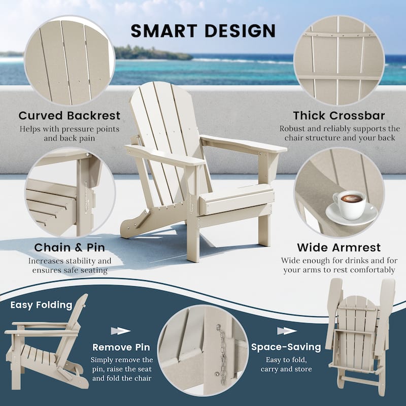 Polytrends Laguna Weather Resistant Outdoor Patio Folding Adirondack Chairs (Set of 4)