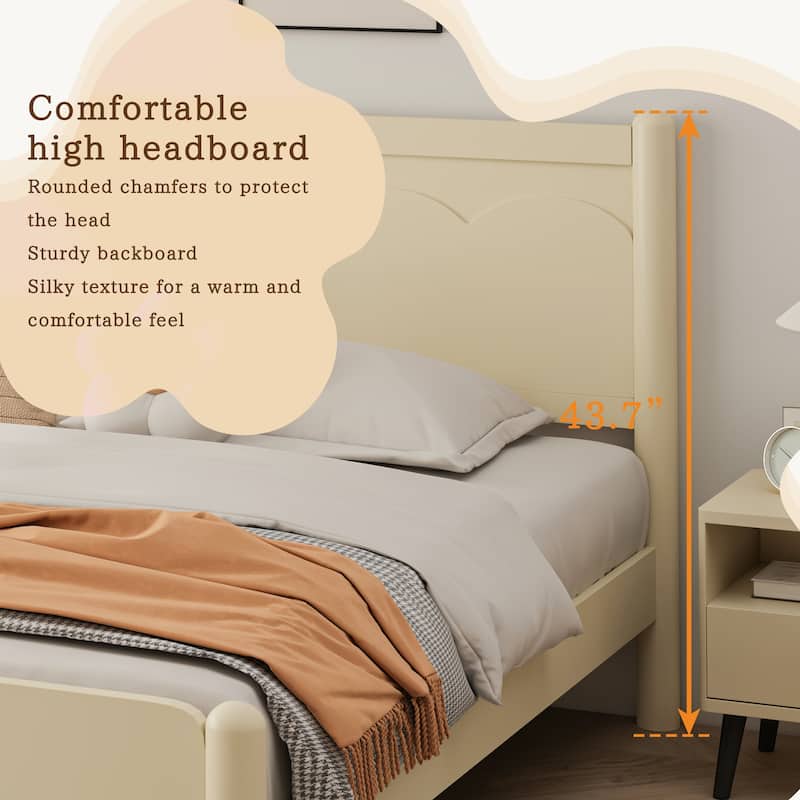 Queen/King Wood Platform Bed Frame with Headboard, Solid Pine, Wooden Slats, No Box Spring Needed