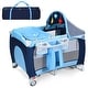 preview thumbnail 1 of 11, Costway Foldable Baby Crib Playpen Travel Infant Flat Bassinet Bed - 40'' x 27.5'' x 30'' Blue - 40'' x 27.5'' x 30'' - Infant - Steel
