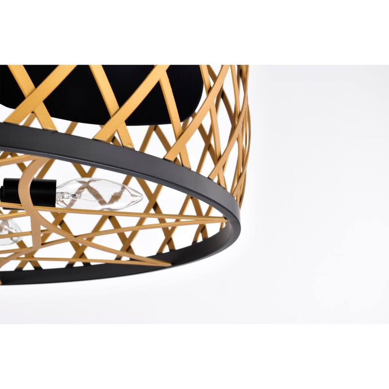 Annas 25 Inch Matte Black and Gold cage Finish Ceiling Lighted Fandelire with Remote