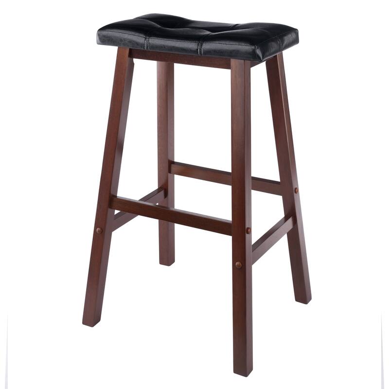 Cushion Saddle Seat Bar Stool, Black and Walnut - 17.93 x 15.83 x 29.69 inches
