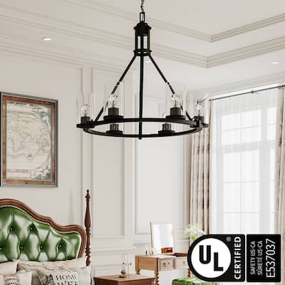 Acroma 6-light Modern Farmhouse Black Wagon Wheel Chandelier with UL Certified - 28.5 inches