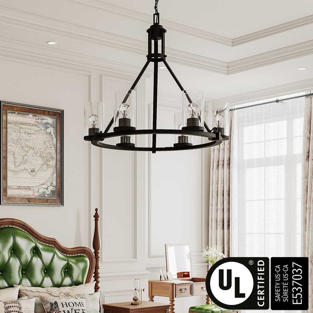 Acroma 6-light Modern Farmhouse Black Wagon Wheel Chandelier with UL Certified - 28.5 inches