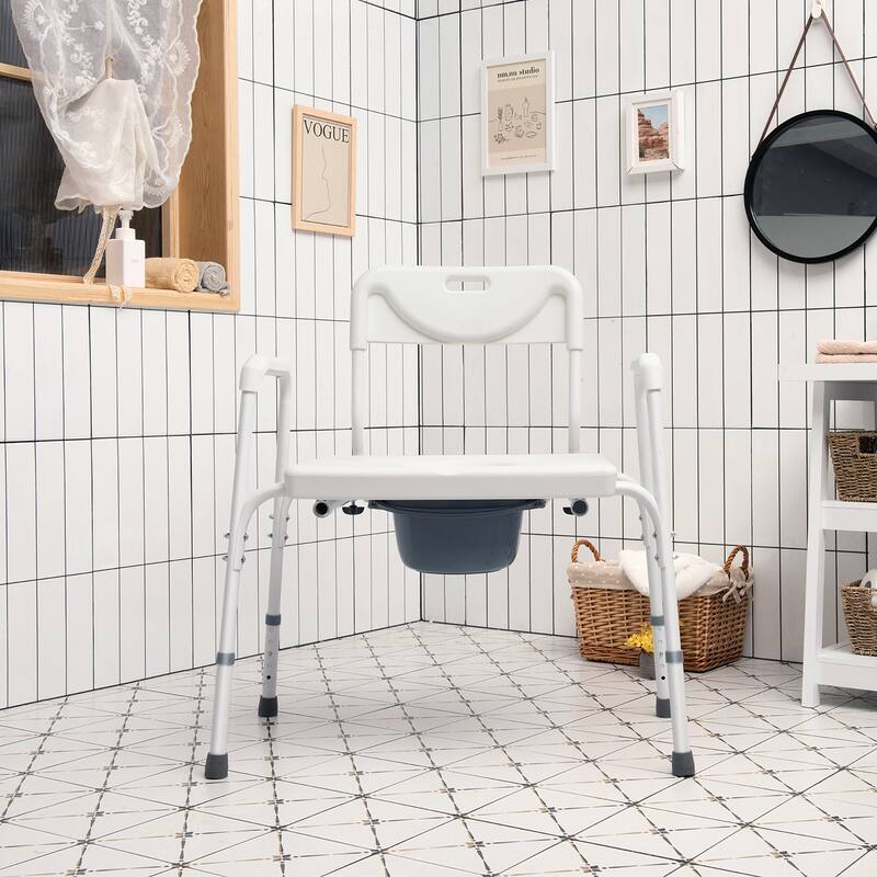 Costway 3-in-1 Mobility Bedside Commode Portable Toilet with - White - See details
