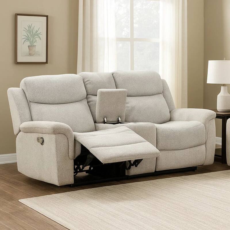 Teren Power Recliner Sofa, 86 Inch, Contemporary Gray Grain Leather