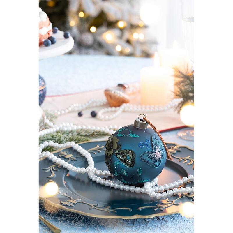 D3.9" Christmas Ball Ornaments, Glass Decorative Hanging Ball Christmas Tree Ornaments for Holiday Decorations, Set of 6