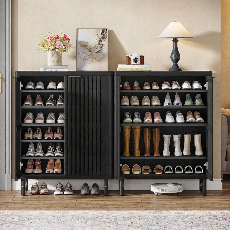 6-Tier Shoe Cabinet with Shutter Doors Adjustable Shelves Wooden Storage Cabinet for Entryway/Hallway/Closet/Living Room