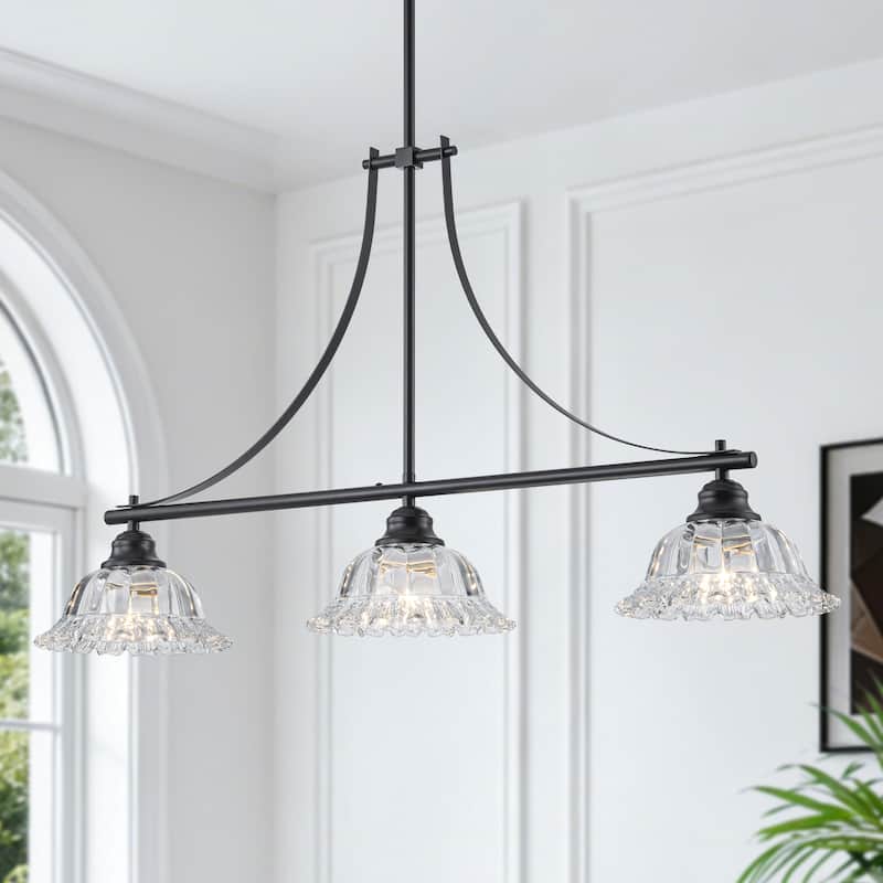 Starsky 3-Light Linear Chandelier With Floral-Inspired Shade - Black