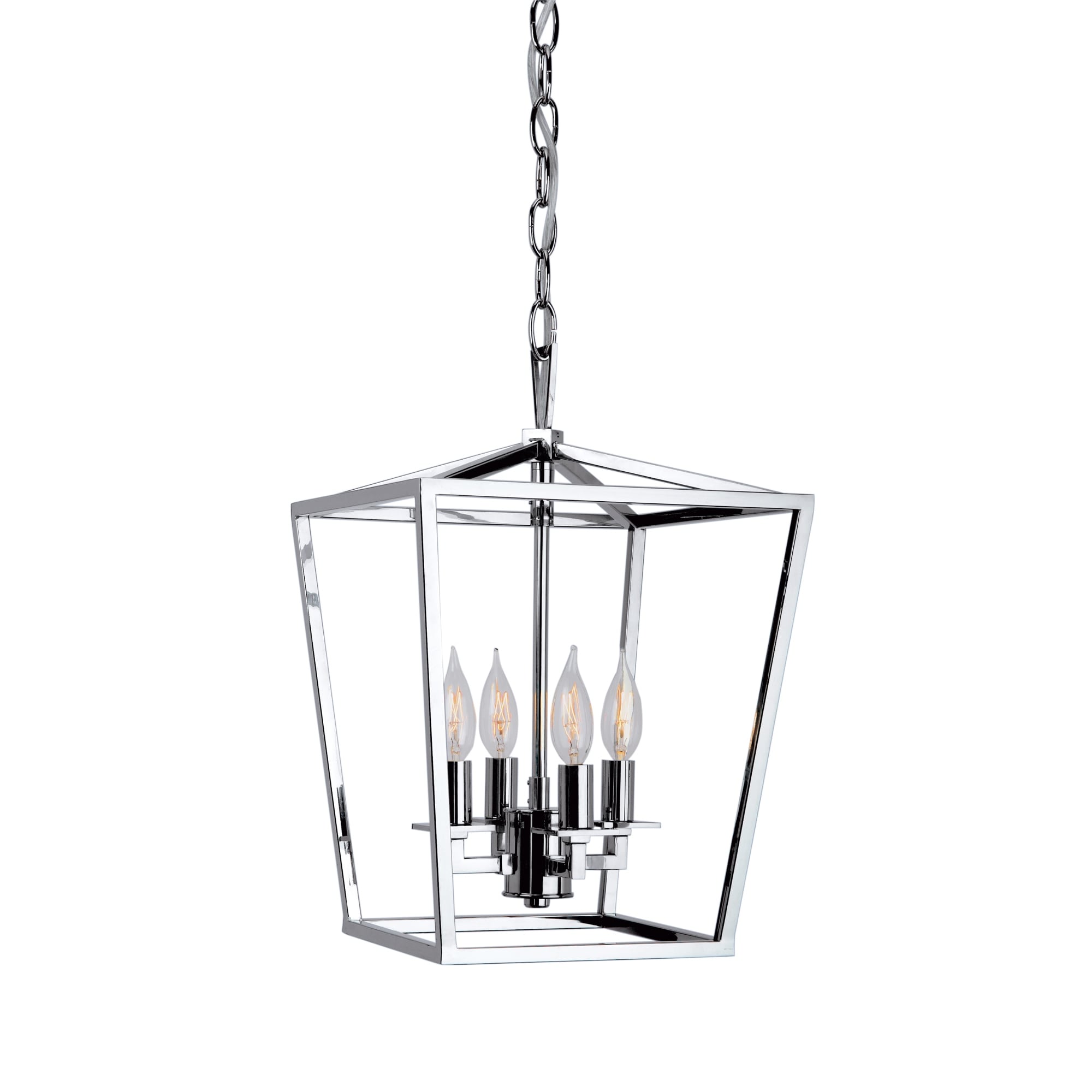 Open Cage 4-Light Hanging Ceiling Pendant Light Fixture - 18" - Polished Nickel Finish