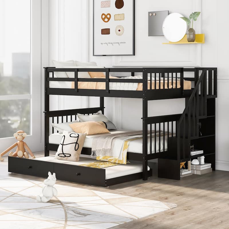 Versatile and Sturdy Bunk Bed with Extra Storage and Safety Features - Espresso