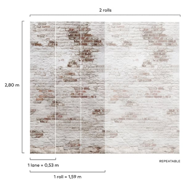 dimension image slide 1 of 2, Galerie Wallcoverings Orom II Collection All-Over Brick 62.5-inches wide x 9.18-feet high 3-panel Wall Mural