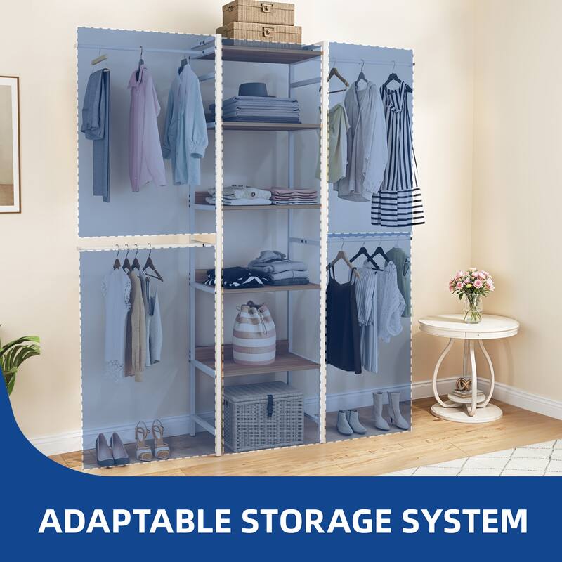 Moasis Closet Organizer with 4 Expandable Hanging Rods, Garment Rack Heavy Duty Clothes Rack with Storage Shelves