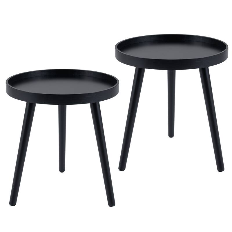Gymax Set of 2 Round Side Table Sofa Coffee End Accent Table