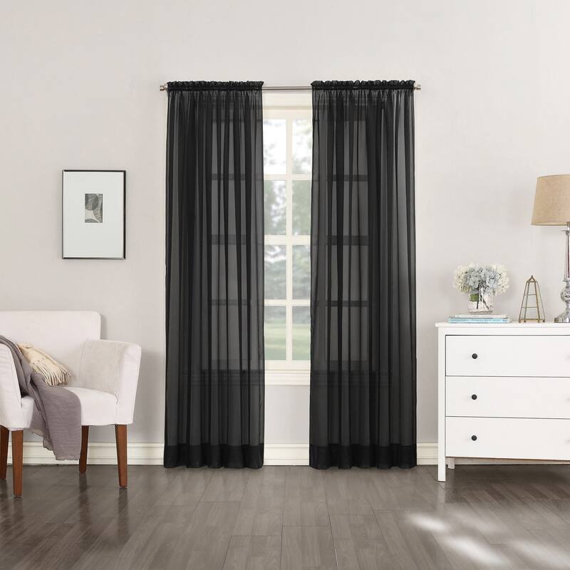 No. 918 Emily Voile Sheer Rod Pocket Curtain Panel, Single Panel - 59x108 - Black