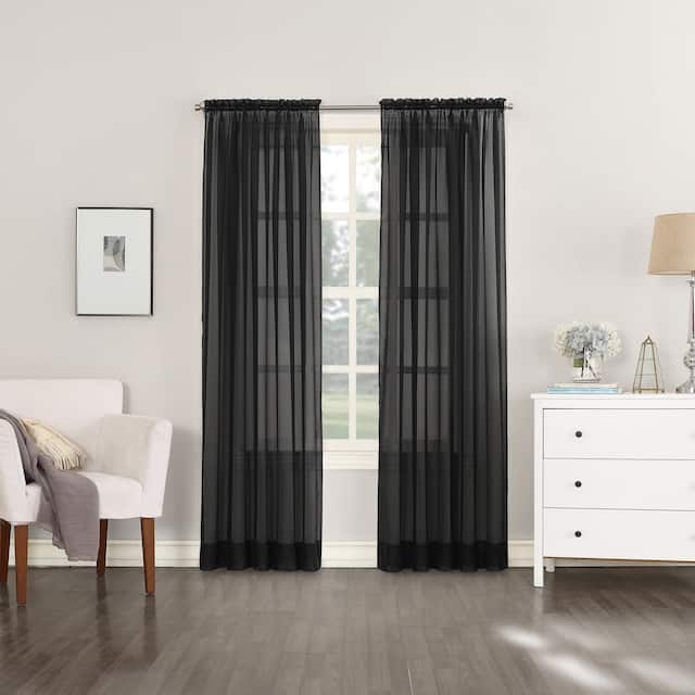 No. 918 Emily Voile Sheer Rod Pocket Curtain Panel, Single Panel - 59x95 - Black