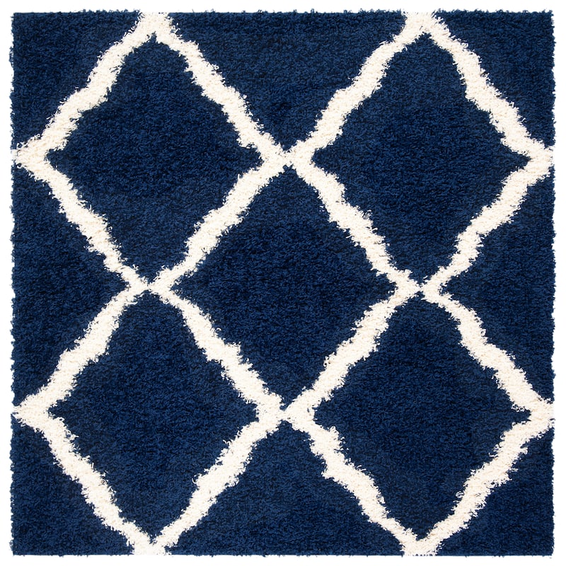 SAFAVIEH Dallas Shag Hacer Trellis 1.5-inch Thick Rug - 6'  x  6' - Navy/Ivory - Runner/Square