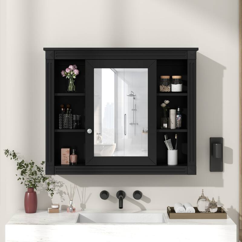 36'' Bathroom Vanity with Top Sink, Freestanding Vanity Set with Mirror Cabinet - Black-Only Medicine Cabinet