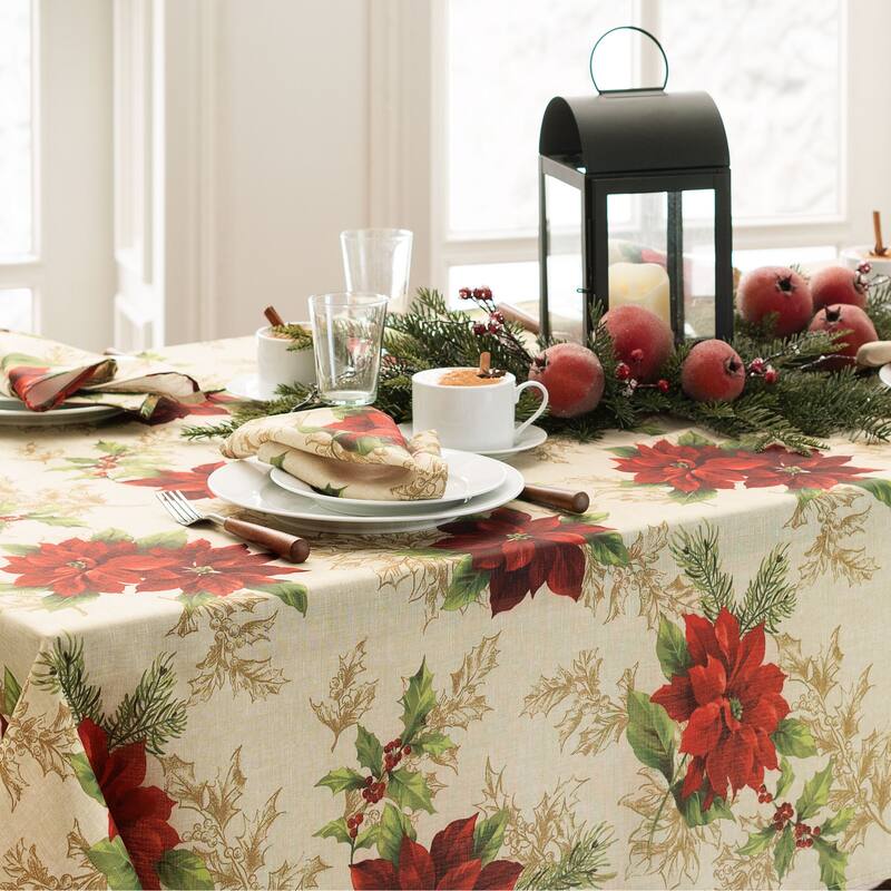 Festive Poinsettia Holiday Cloth Napkins, Set of 4 On Sale Bed Bath