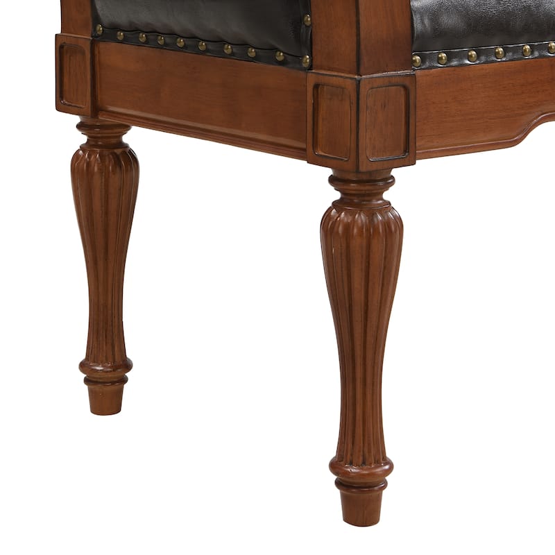 Christopher Knight Home - Mid-Century Classic Sleek Button-Tufted PU Leather Upholstered End-of-Bed Bench with Rolled Arms