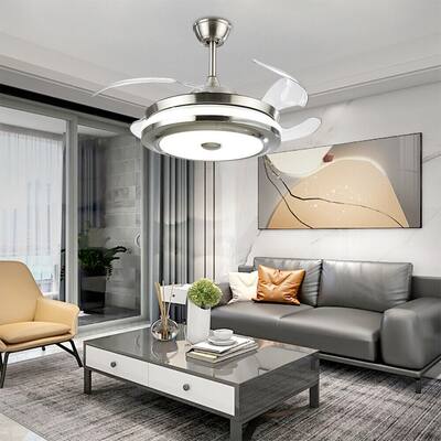 Modern Chrome Sliver Ceiling Fan Chandelier with Retractable Blades