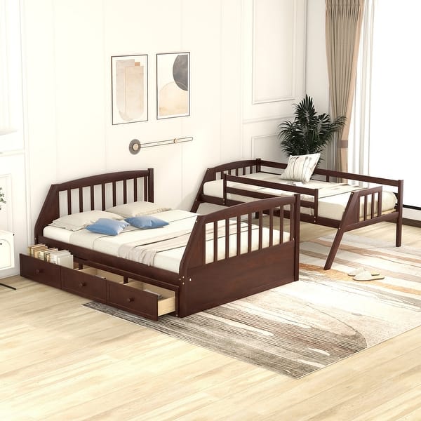 slide 2 of 11, Detachable Design Twin-Over-Full Bunk Bed with Drawer sadder and Storage Staircase Espresso