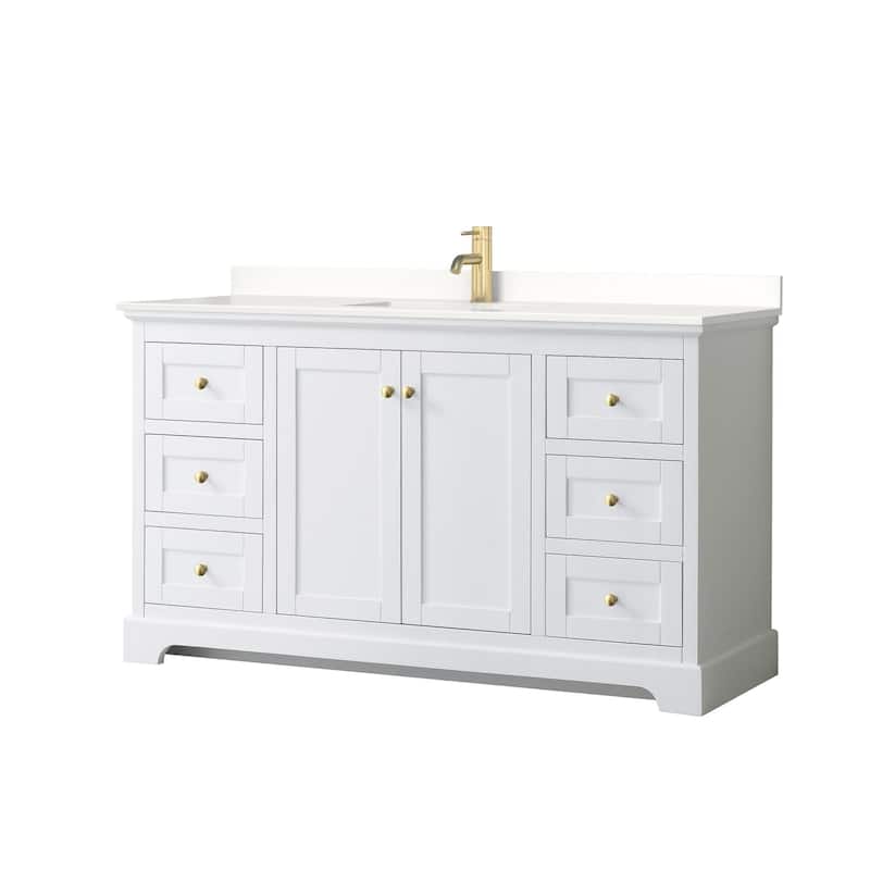 Wyndham Collection WCV232360S-QTZ-UNSMXX Avery 60" Free Standing - White / White Quartz Top / Brushed Gold Hardware
