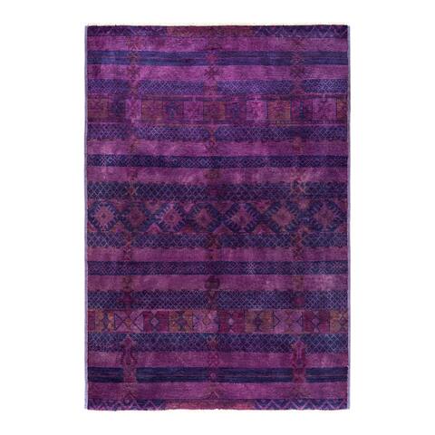 Overton One-of-a-Kind Hand-Knotted Contemporary Overdyed Modern Purple Area Rug - 6' 1" x 8' 9"