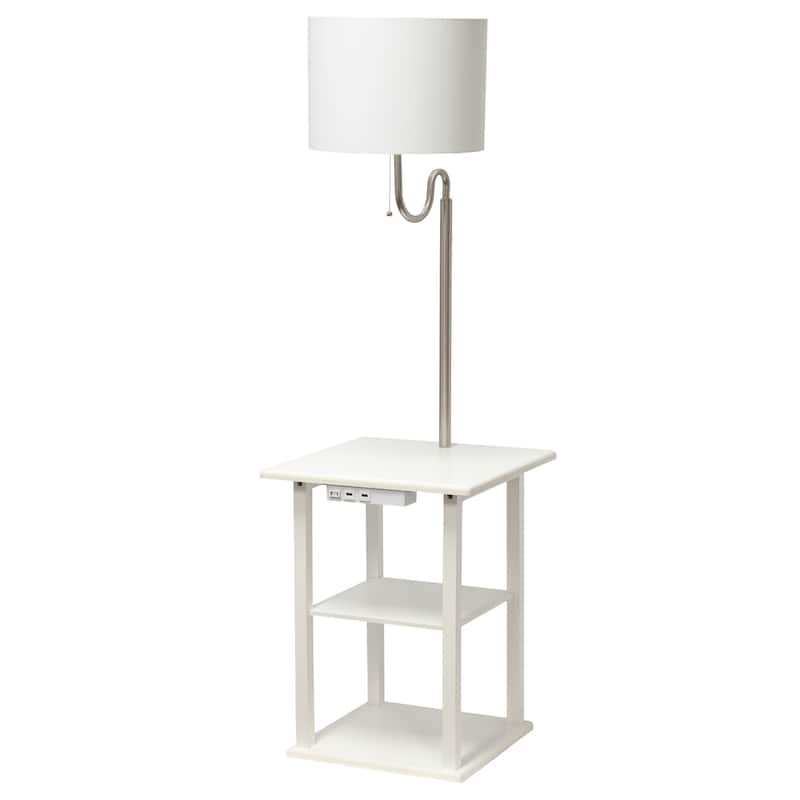 2 Tier End Table Floor Lamp with Drum Shade - 57" - White