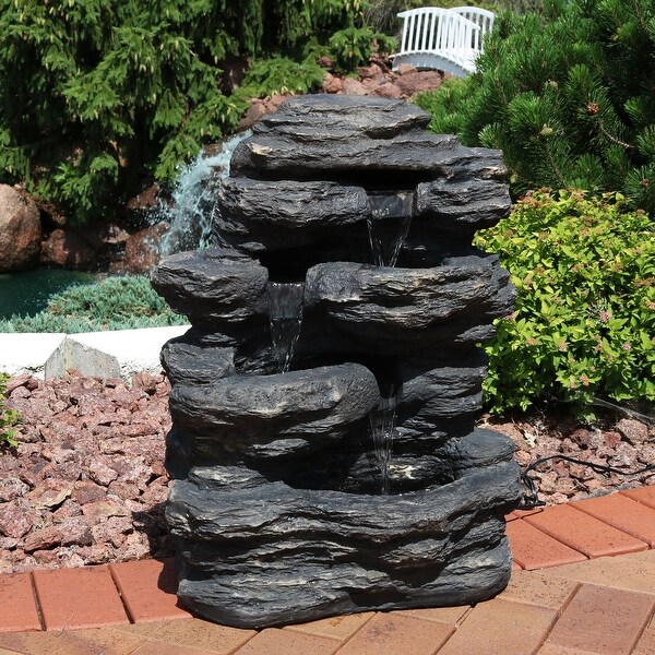 Sunnydaze Rock Falls Outdoor Waterfall Fountain with LED Lights - 24