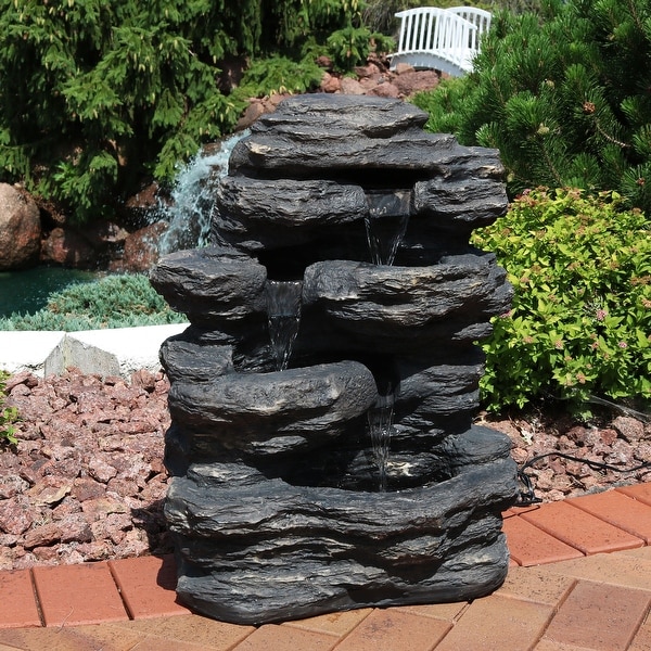 Sunnydaze Rock Falls Outdoor Waterfall Fountain with LED Lights 24 Inch Tall