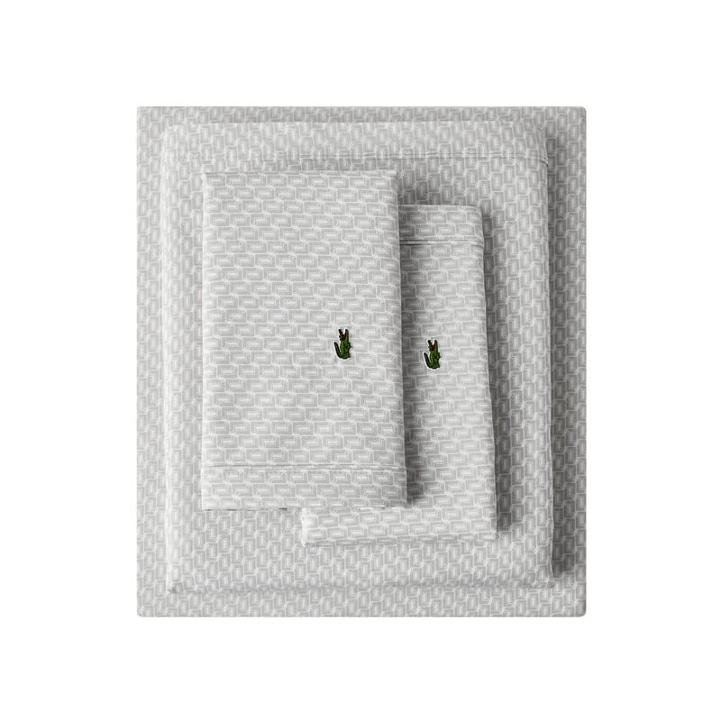 Lacoste Mini Geo Logo Percale Cotton 4-Piece Sheet Set - Grey - Full