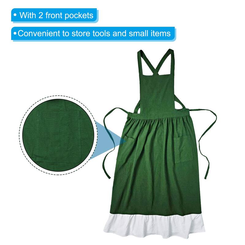 Vintage Cotton Linen Aprons Cross Back Aprons Dress with Pockets - 44.8 inch