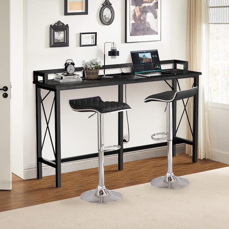 Javlergo 3-Piece Console Table and Stool Set, 39.4" Sofa Table with USB Charging Station and 2 Adjustable Swivel Chairs