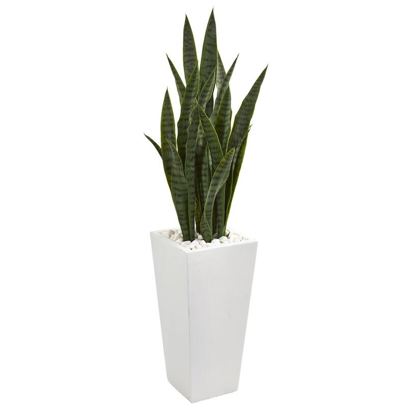 4' Sansevieria Artificial Plant in White Tower Planter - Green