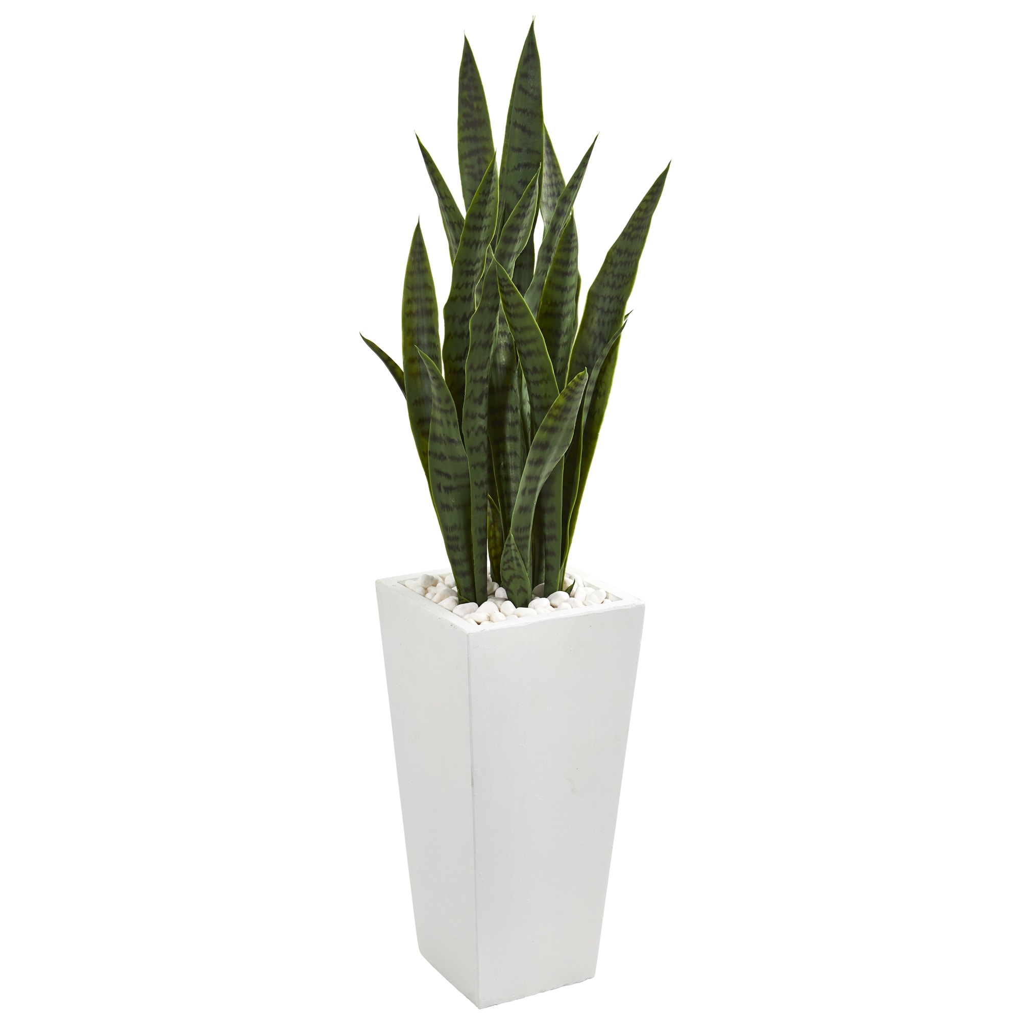 4' Sansevieria Artificial Plant in White Tower Planter - Green