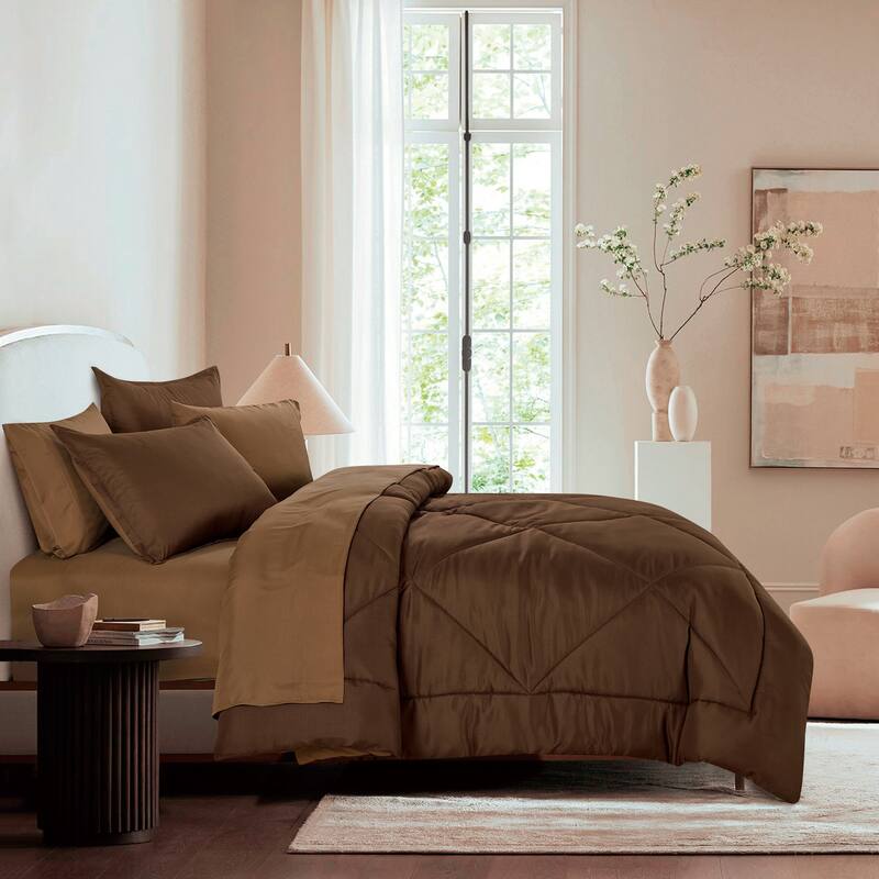 7 pieces bed in a bag comforter set - Brown - King
