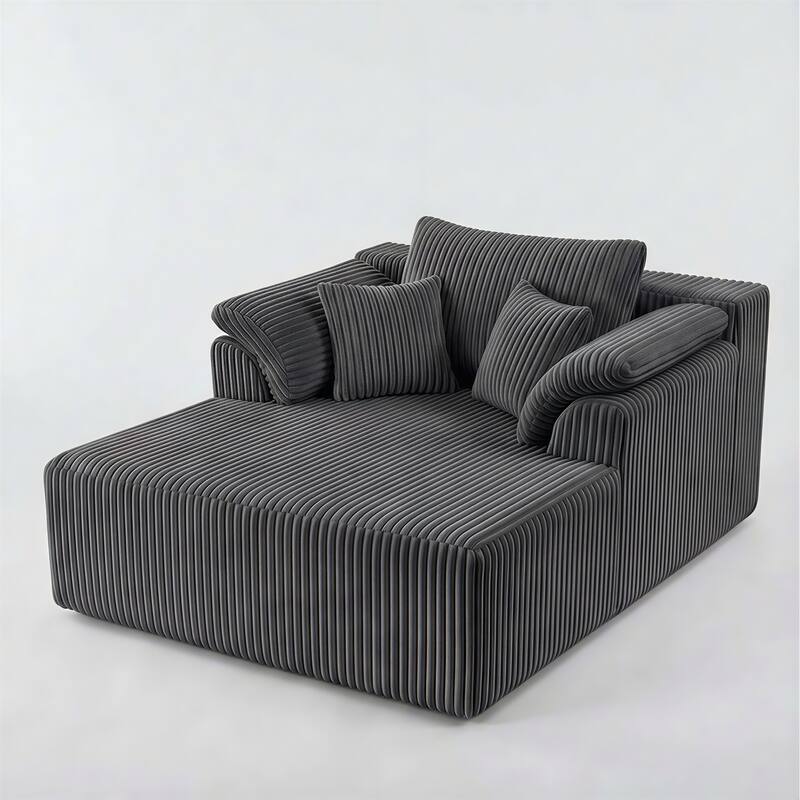 60" Chaise Lounge Chair, Oversized Boneless Corduroy Sofa Bed with Deep Seat, Indoor Sleeper Couch Reading Chair