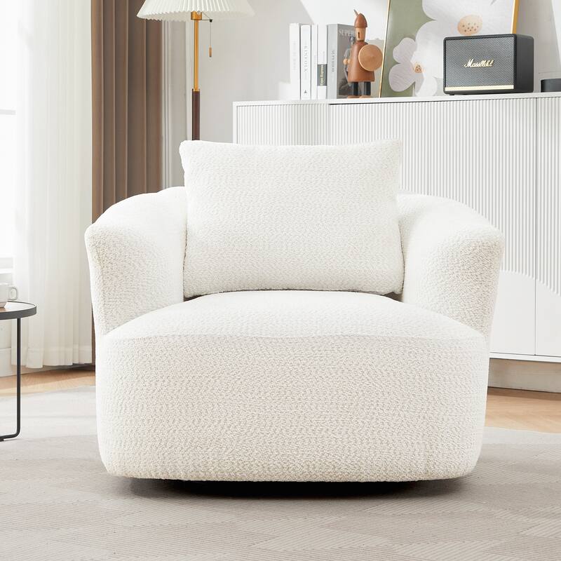 360° Swivel Chair, 38.2" Accent Chair Sofa, Upholstered Swivel Barrel Sofa Chair with a Throw Pillow for Living Room, Bedroom