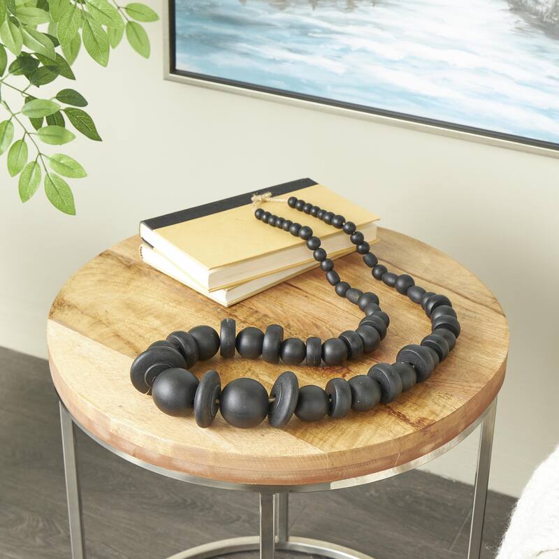 Wood Necklace Handmade Geometric Beaded Garland Decorative Sculpture - Light Brown or Black - Roche River Decor