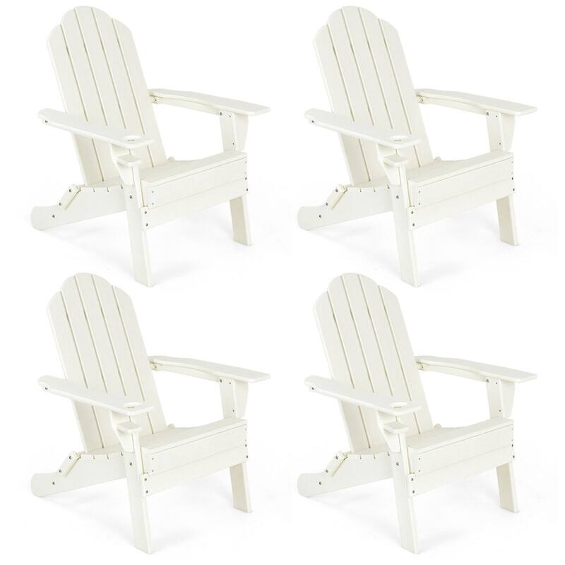 Gymax 4PCS Patio Folding Adirondack Chair Weather Resistant Cup Holder - White