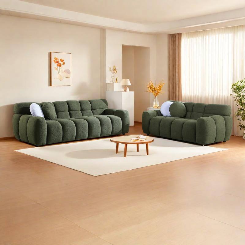 2-Pieces Boucle 5-Seat Sofa Set (3-Seater + Loveseat) with Marshmallow Cushions & Ergonomic Design