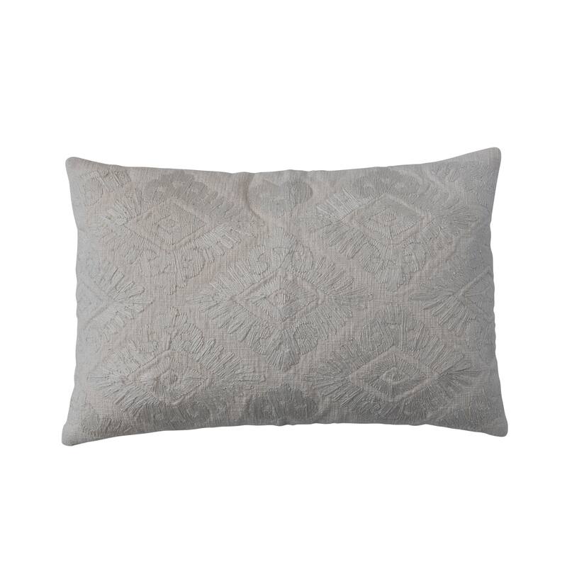 Brocade Cotton Slub Lumbar Pillow Cover - Cover Only - Single - 24.0"L x 16.0"W x 0.3"H - Pillow Covers - Ivory